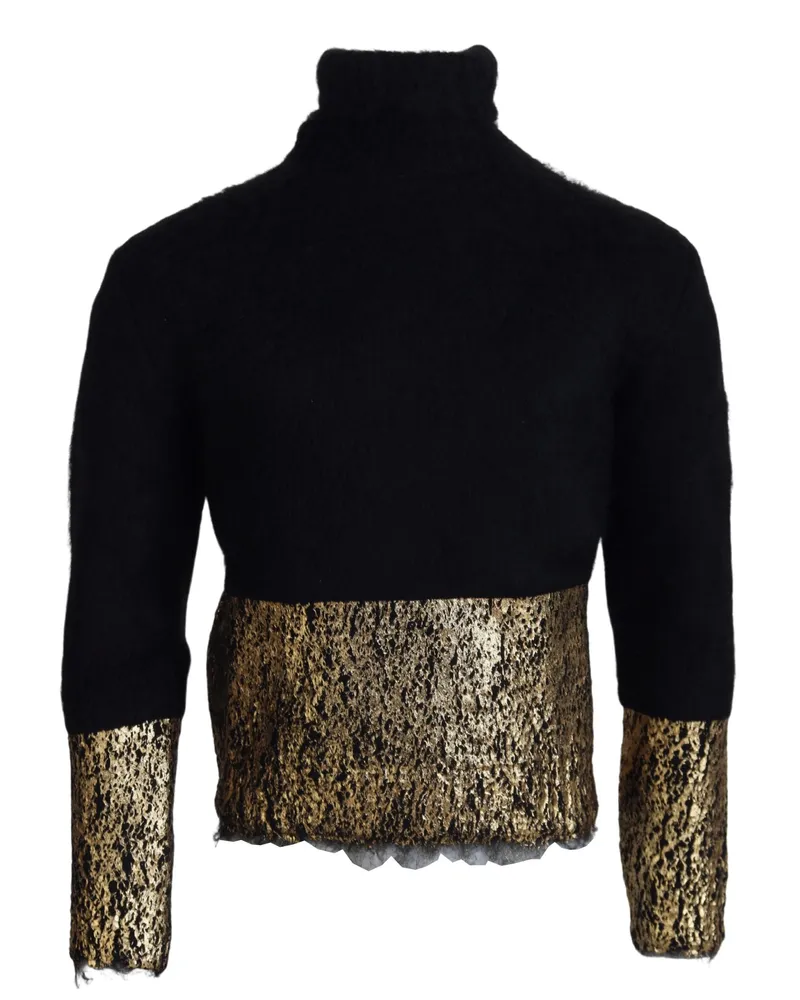 Dolce & Gabbana Schwarzes Gold Rollkragen-Mohair-Pullover Herrenpullover Schwarz