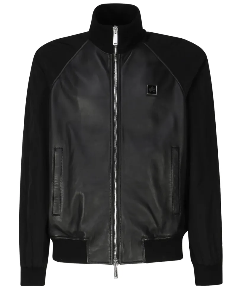 Dsquared2 Schwarze Lederjacke Mit Kontrastärmeln Schwarz