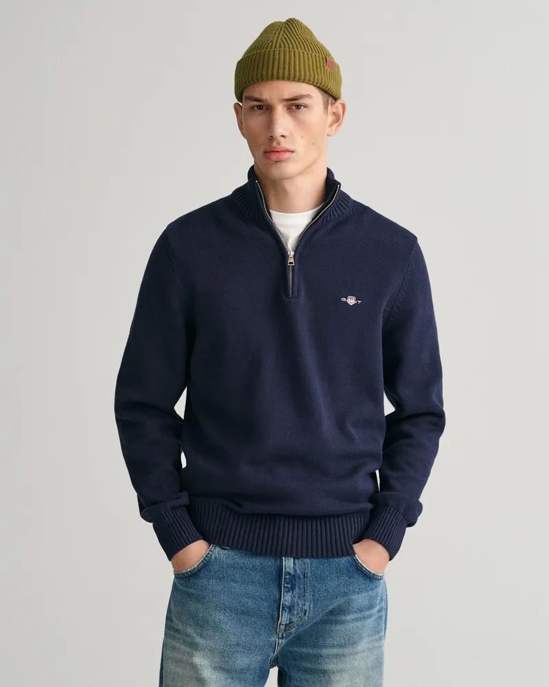 Gant Lässiger Strickpullover Mit Halbem Reißverschluss, Blau Marineblau