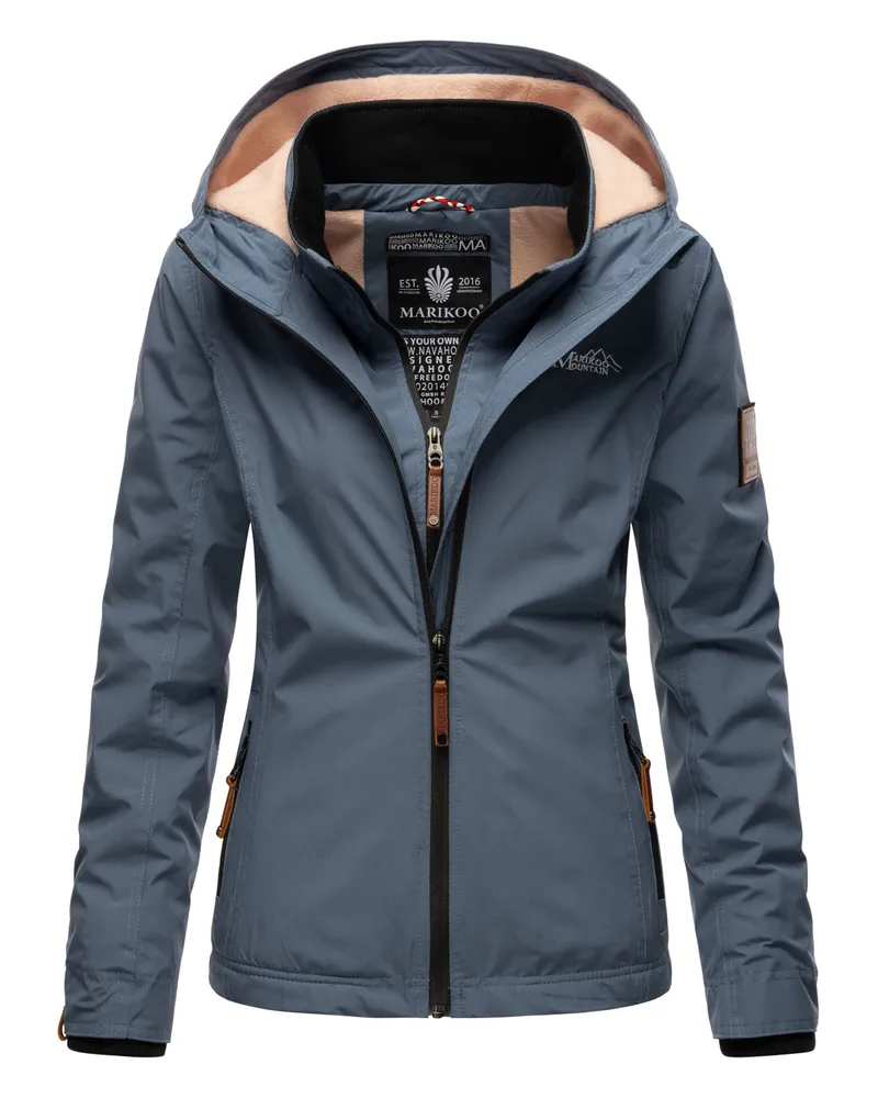 Marikoo Damen Übergangsjacke Erdbeere mit Doppelkragen & Fleece-Innenfutter Blau