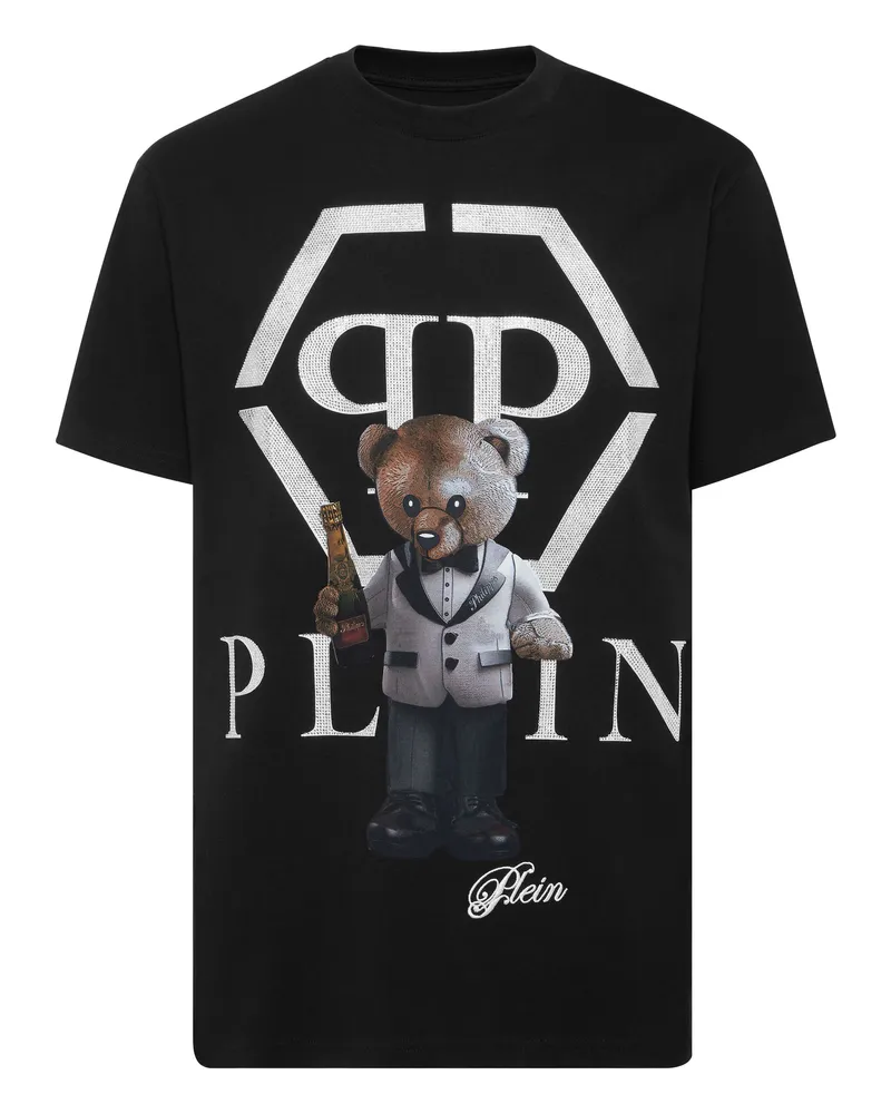 Philipp Plein T-Shirt mit Rundhalsausschnitt und Teddy-Detail - Schwarz Schwarz