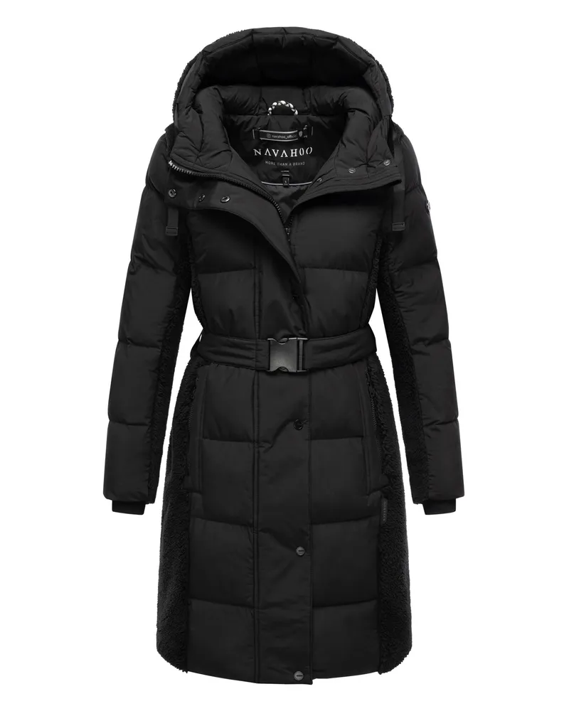 NAVAHOO Damen Wintermantel Funkelteddy – stilvoll, warm & modern Schwarz