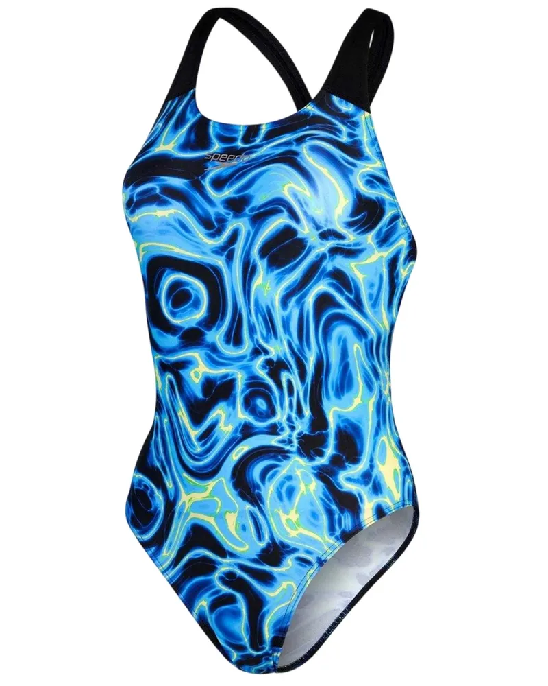 Speedo Allover Digital" Badeanzug für Damen, Schwimmen (Blau/Schwarz Schwarz