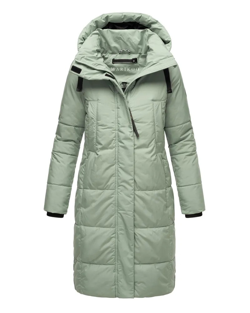 Marikoo Damen Steppjacke Laryaa – lang, warm & mit abnehmbarer Kapuze Grün