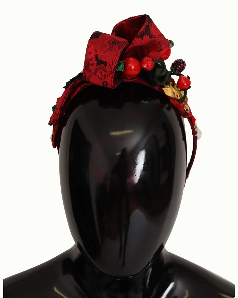 Dolce & Gabbana Cherry Silk Crystal Bow Logo Diadem Tiara Women's Bandband Rot