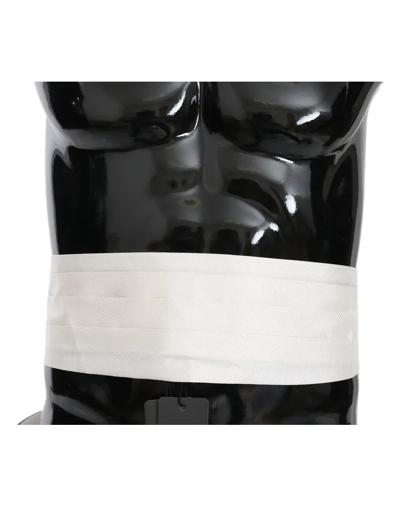 Dolce & Gabbana White Men's Waist Belt 100% Silk Cummerbund (ceinture pour homme Mehrfarbig