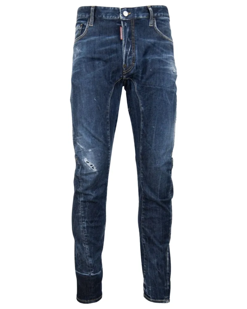 Dsquared2 Tidy Biker Jeans, Leicht Abgenutzter Stil, Blaue Jeans Blau