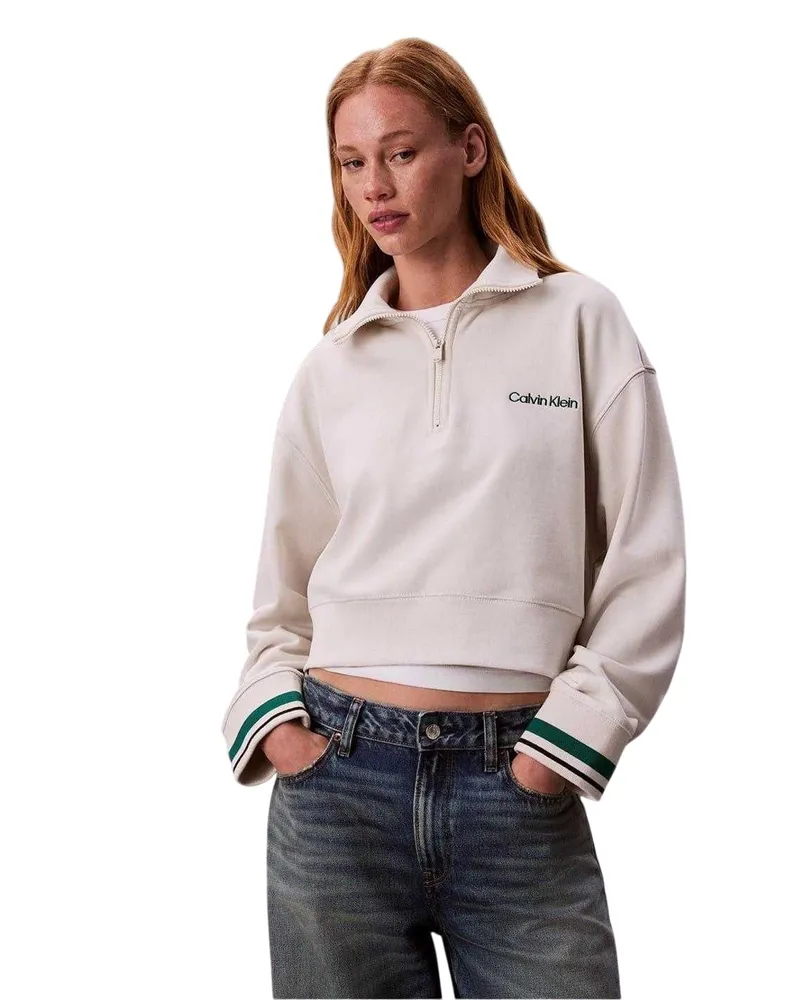 Calvin Klein Sweatshirt für Damen, Fleece (Kreide Wollweiß