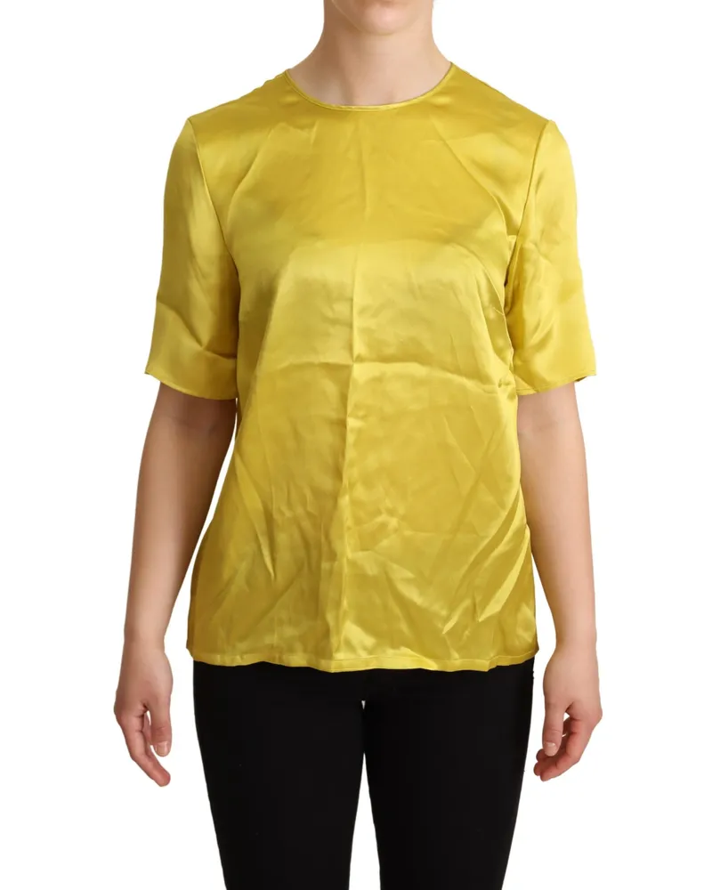 Dolce & Gabbana Damen Gelbe Seidenbluse mit kurzen Ärmeln T-Shirt Mehrfarbig