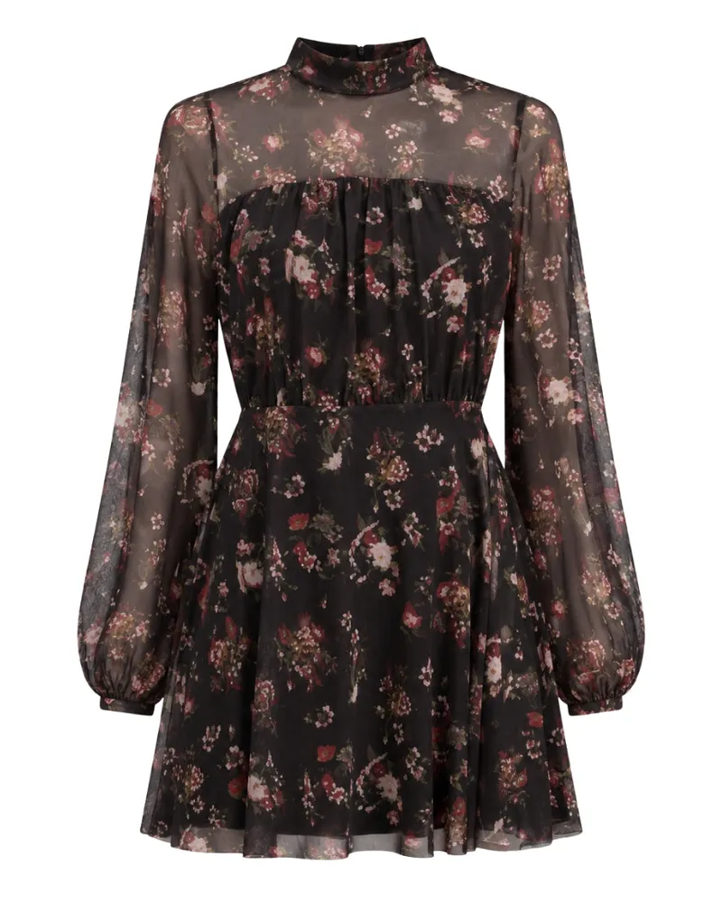 Ted Baker Avetta langärmeliges Mesh-Minikleid mit Blumenmuster - Schwarz Schwarz