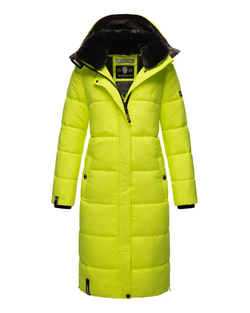 Marikoo Lange gesteppte Winterjacke für Damen mit abnehmbarer Kapuze - Gelb Gelb