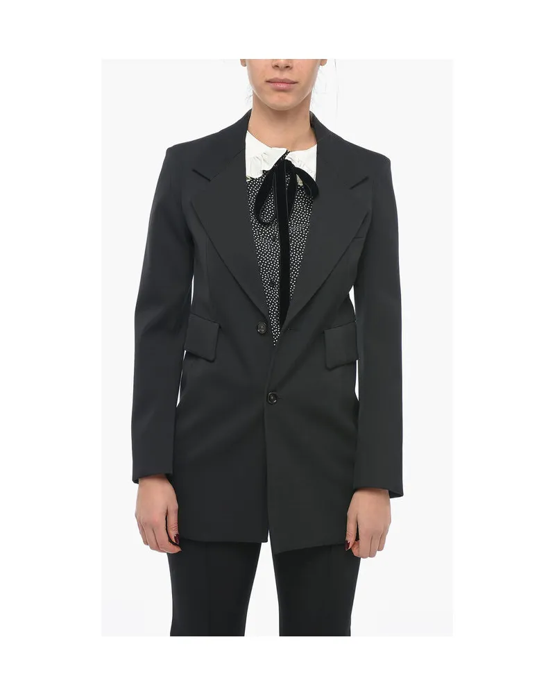 Bottega Veneta Blazer aus Stretchwolle mit geschwungenen Ärmeln in Schwarz Schwarz
