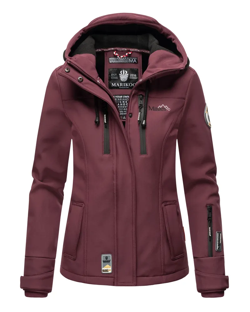 Marikoo Damen Softshelljacke – Kleine Zicke, warm mit Kapuze & Fleecefutter Rot