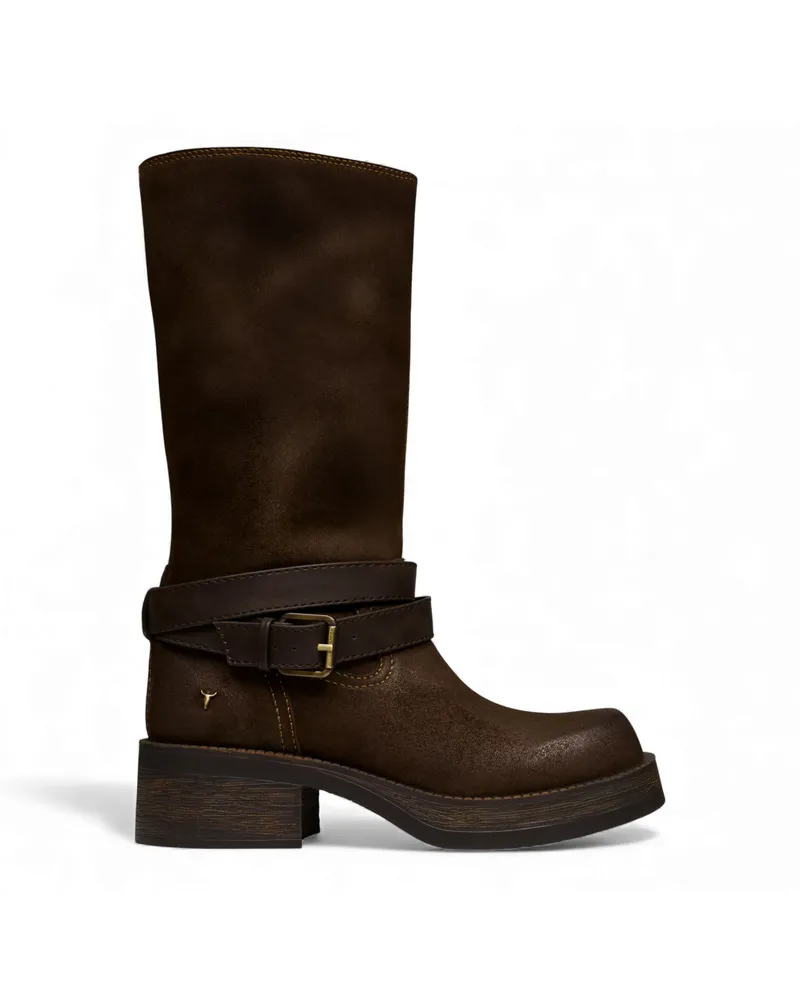 WINDSOR SMITH Windsorsmith Damen Brownie Wildleder-Westernreitstiefel, mittelhoch - Gotcha Dunkelbraun