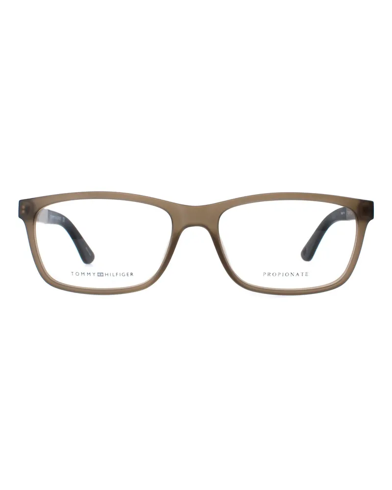 Tommy Hilfiger Rectangle Mens Matte Olive Brille Grau