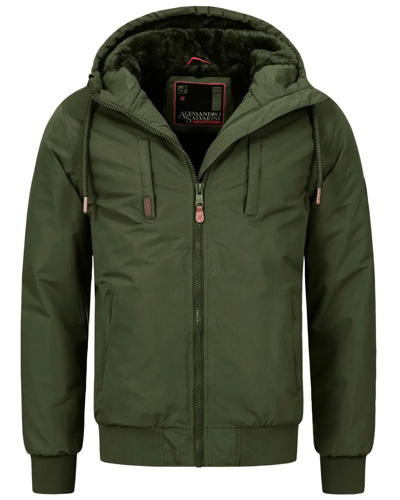 Alessandro Salvarini Herren Winterjacke AS-320 mit Teddyfell-Innenfutter & Kapuze – warm & stylisch Oliv