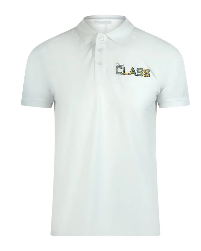 Roberto Cavalli Poloshirt In Off-white Mit Leuchtendem Blumenlogo Weiß