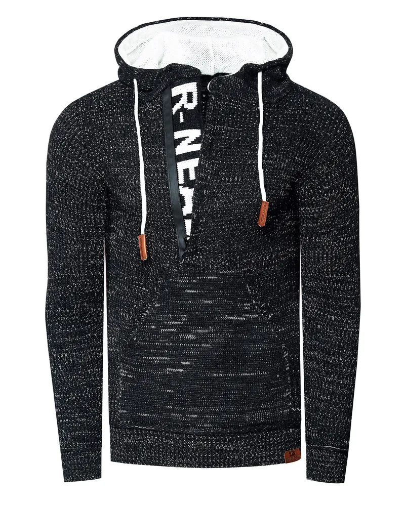 Rusty Neal 1/2‑Zip Grobstrick Slim‑Fit Kapuzenpullover - Dunkelgrau Dunkelgrau