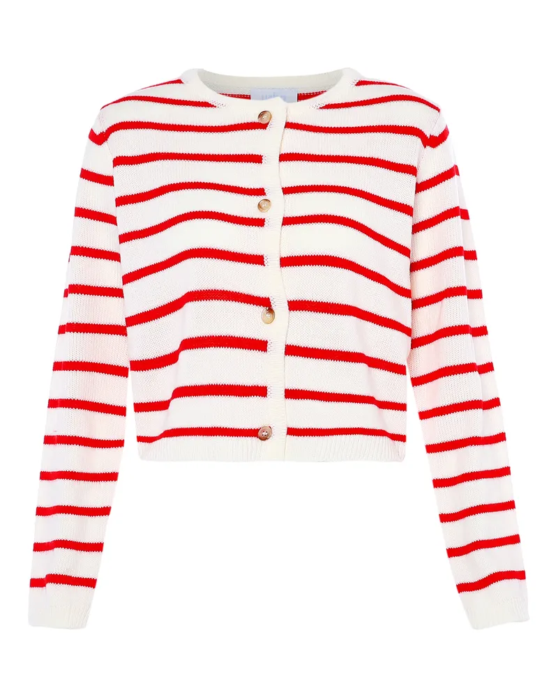 Usha Strickjacke Damen WOLLWEISS ROT STREIFEN Wollweiß