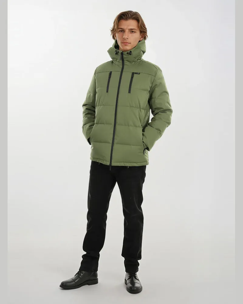 Arctic Seven Herren-Steppjacke AS-455 mit Kapuze und Wetterschutz - Grün Grün