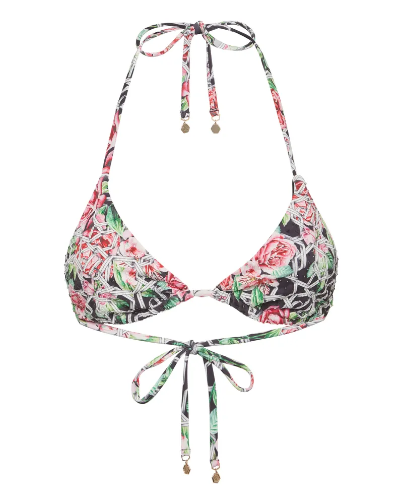 Philipp Plein Swimwear Top Triangle Bra Chain Flower Mehrfarbig