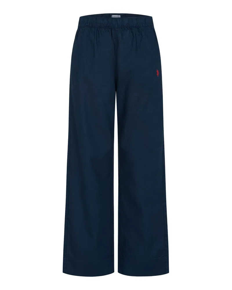 U.S. Polo Assn.  Damen Leinenmix Hose mit elastischem Bund Blau