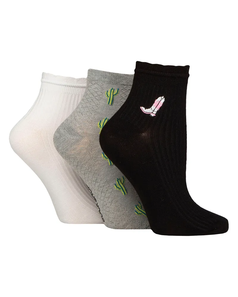 Elle 3er-Pack Damen Rippensocken mit Fransenrand - Schwarz Schwarz