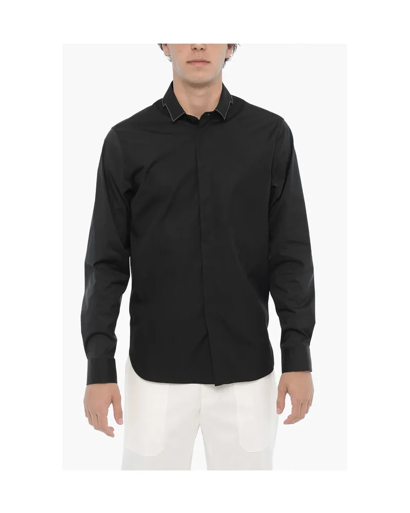 Neil Barrett Slim Fit CUT OUT BOLT Hemd mit versteckter Knopfleiste in Schwarz Schwarz