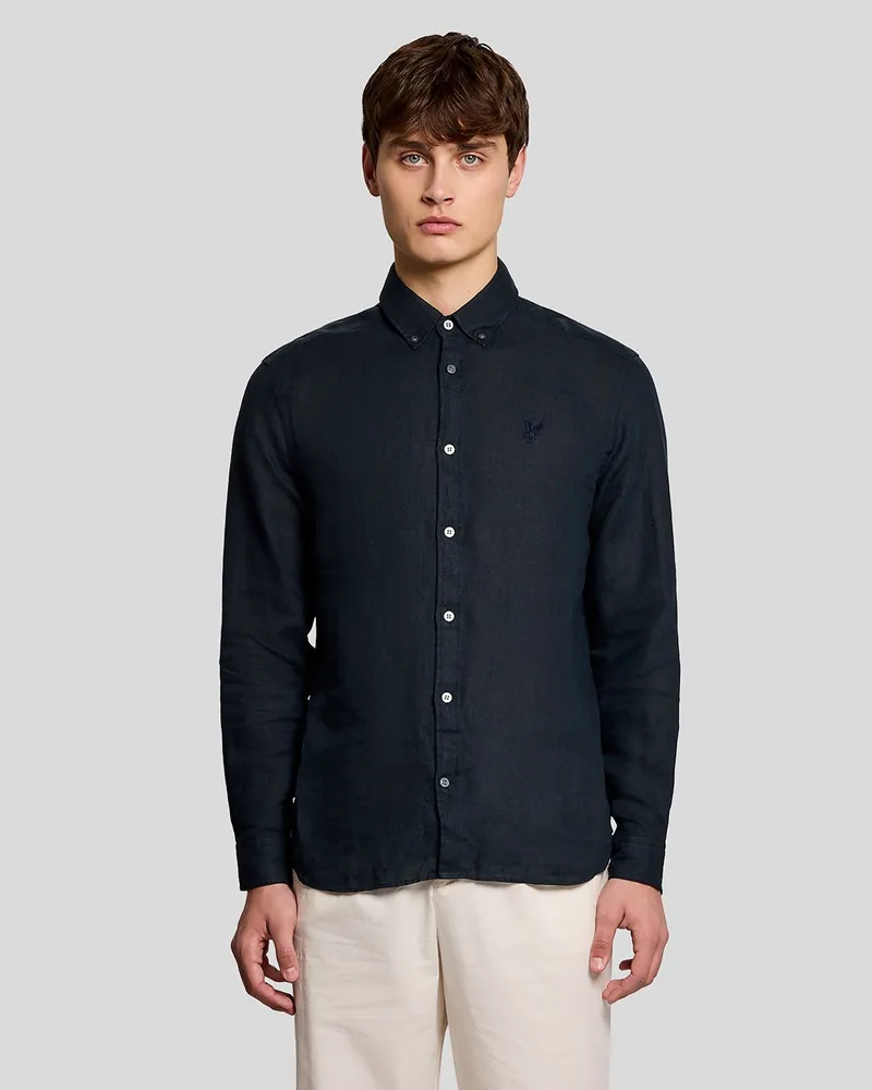 Lyle & Scott Langarm-Leinenhemd Schwarz
