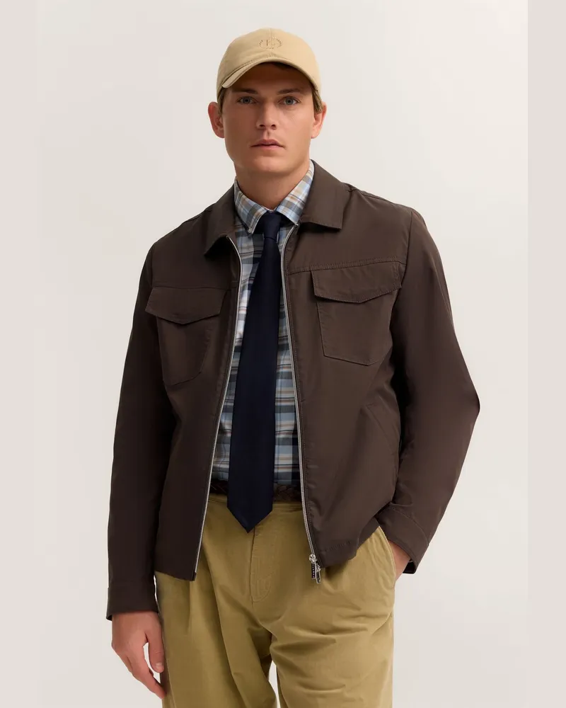 Bugatti Herren Hemdkragen-Jacke mit Stretch und Struktur Braun