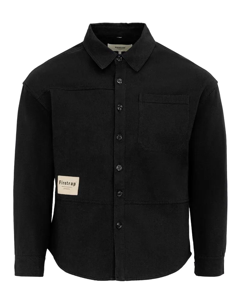Firetrap Hemd für Herren, Schwere Qualität, Langärmlig (Schwarz Schwarz