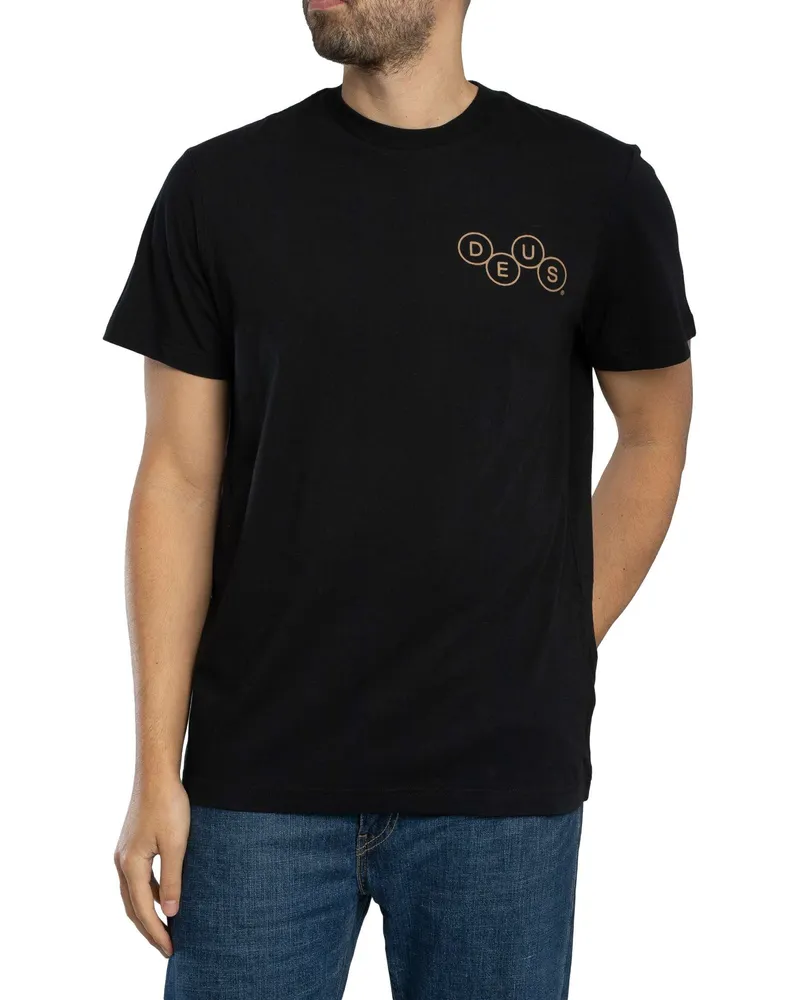 Deus Ex Machina T-Shirt Mit Grafik Auf Der Rückseite Und Mechanismus, Schwarz Schwarz