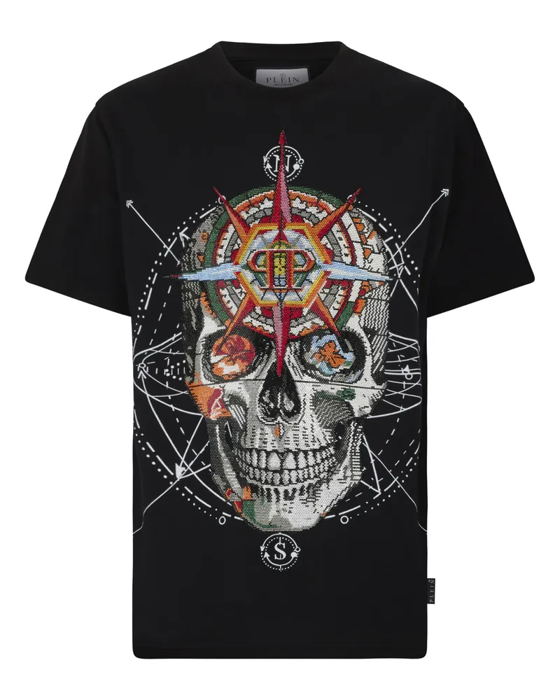 Philipp Plein Round Neck T-Shirt Wind Rose Skull Stones Schwarz