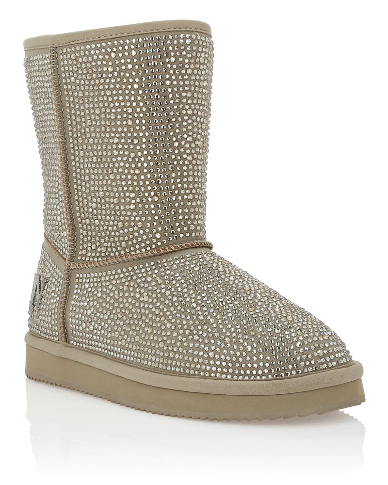 Philipp Plein Stiefel Mid Flat Beige