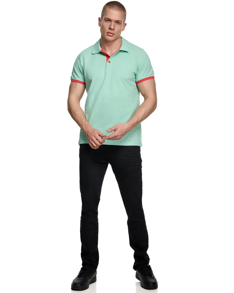 Rusty Neal Kontrast Polo Pique Shirt Regular Fit Mintgrün