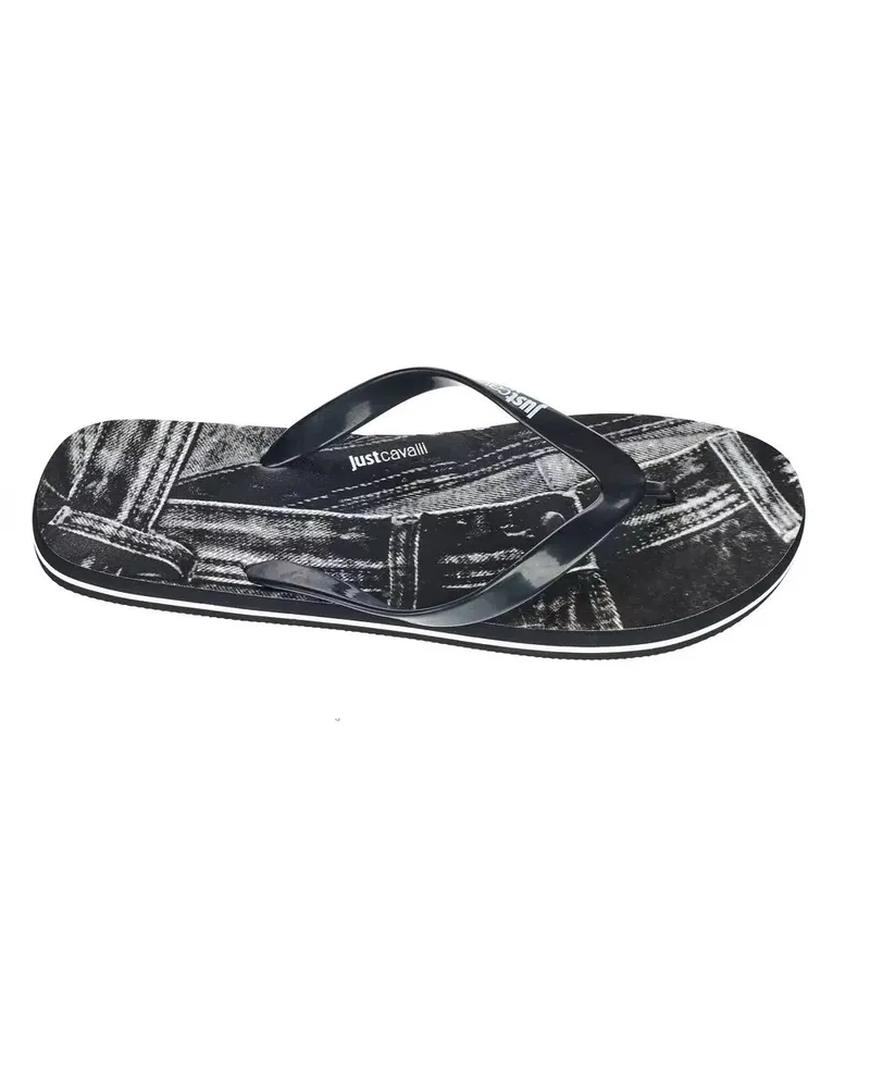 Just Cavalli Denim-Print Flip-Flops JU22576 - Schwarz Schwarz