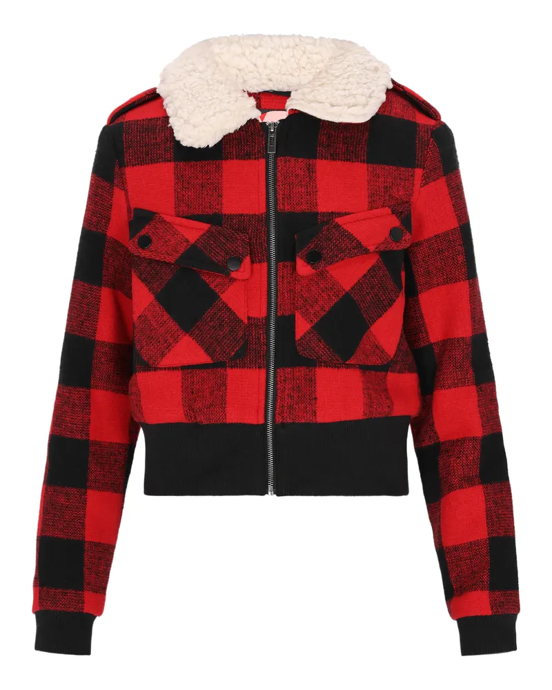 My Mo Jacke für Damen, leichte Übergangsjacke mit Reißverschluss - Schwarz/Rot Schwarz