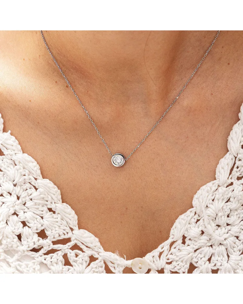 ZEEme Halskette aus Edelstahl, Länge 40+5 cm mit weißem Zirkonia 8 mm - Silber Silber