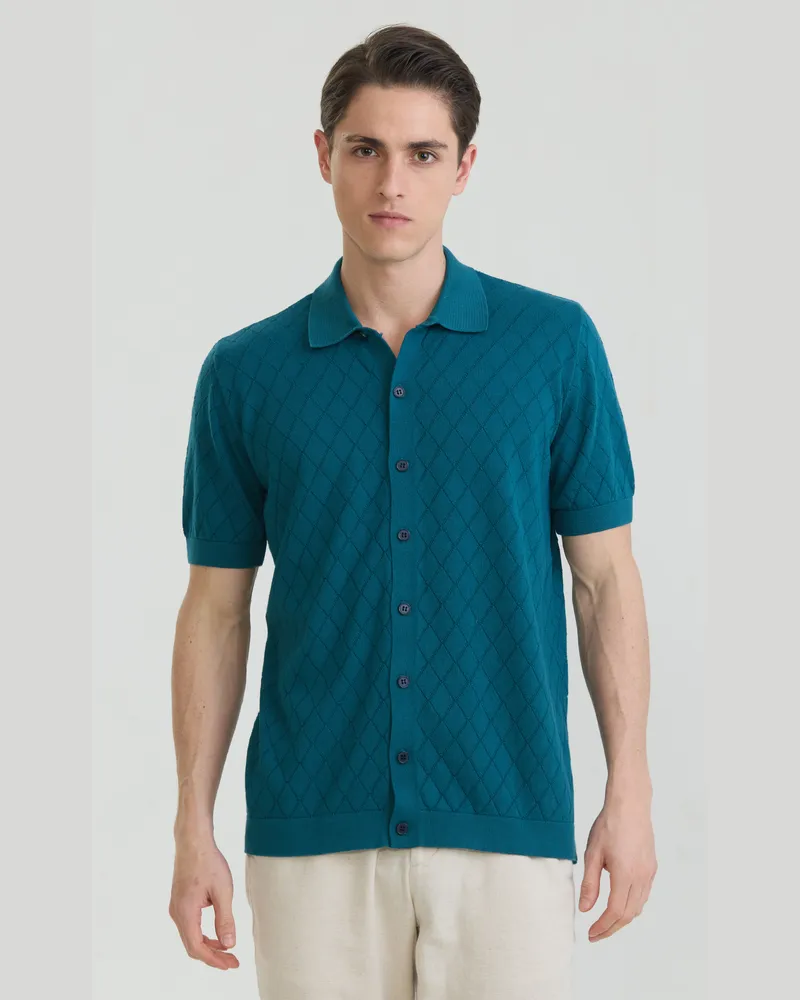 Felix Hardy Hemd Kurzärmeliges Basic-Strickhemd Mit Knöpfen Oliv
