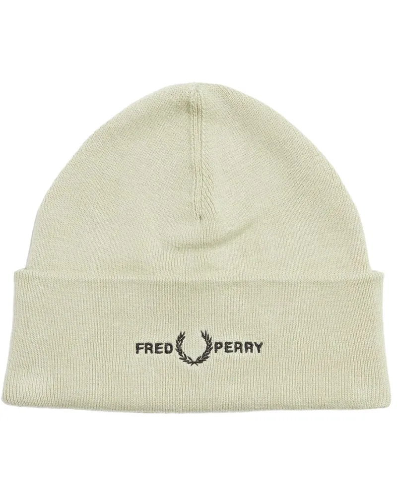 Fred Perry Graphic Logo Light Oyster Cream Beanie Weiß