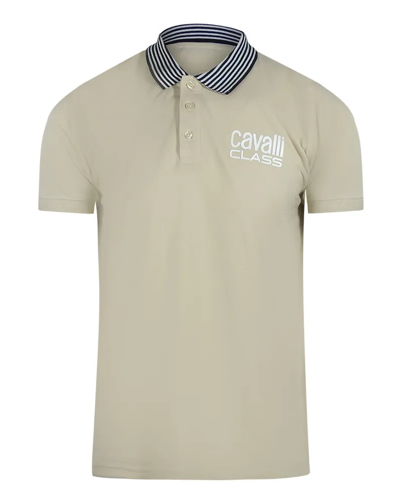 Roberto Cavalli Gestreiftes Poloshirt mit Kragen - Beige Beige