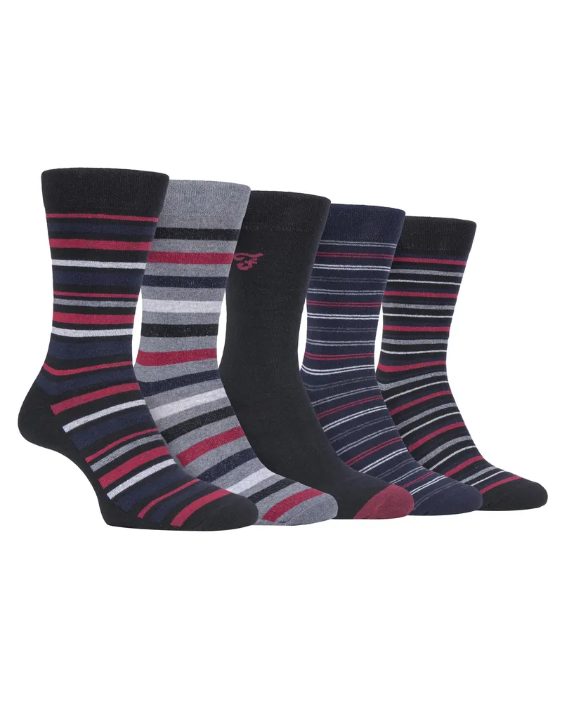 Farah 1920 5er-Pack Herren dünne atmungsaktive klassische gestreifte gemusterte weiche Baumwolle Kleid Socken - FCS271BLKBER (gestreift Mehrfarbig