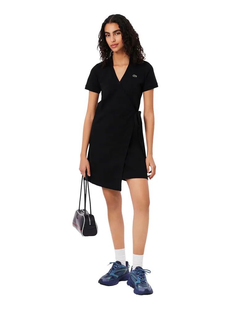 Lacoste Wickelkleid für Damen, V-Ausschnitt, kurzärmlig (Weiß Weiß