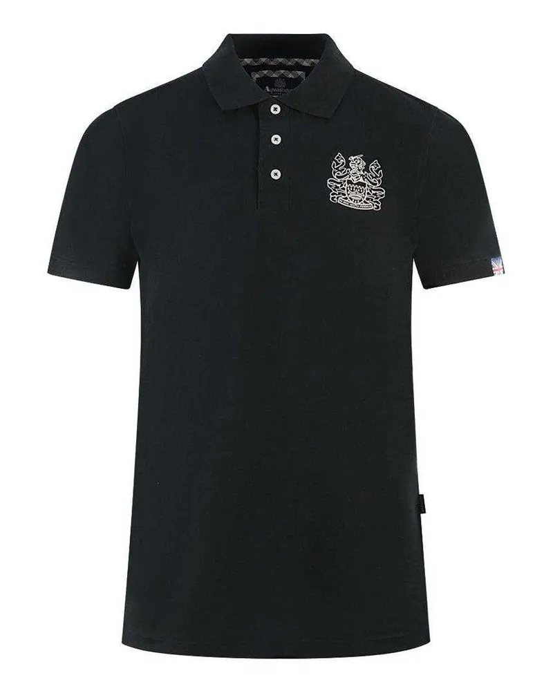 Aquascutum Poloshirt für Herren/Damen Unisex, Ärmel mit Markenschriftzug (Schwarz Schwarz