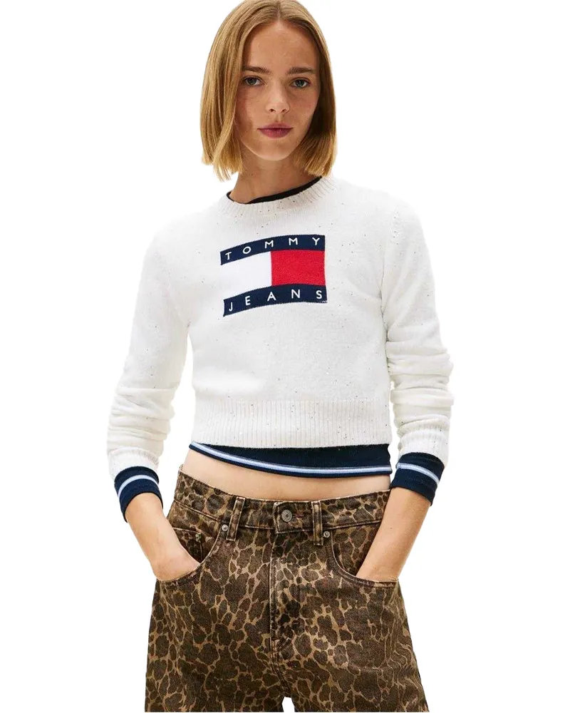 Tommy Hilfiger Jeans" Pullover Top für Damen, gerippt (Antikweiß Altweiß