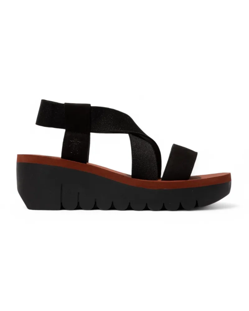 Fly London YABI922 Cupido Sandalen aus Ziegelsteinleder mit Plateauwedge - Schwarz Schwarz