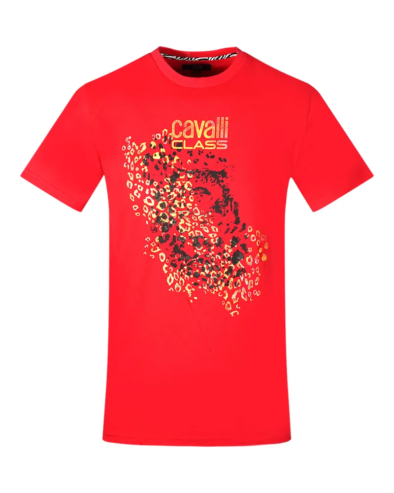 Roberto Cavalli Leopardprint Silhouette Rotes T-Shirt Rot