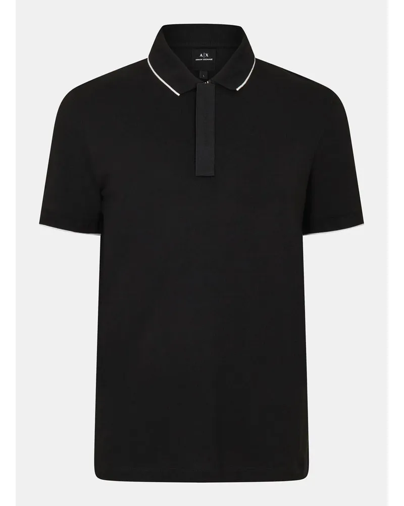 Armani Exchange Poloshirt für Herren, mit kurzem Reißverschluss (Schwarz/Orange Schwarz