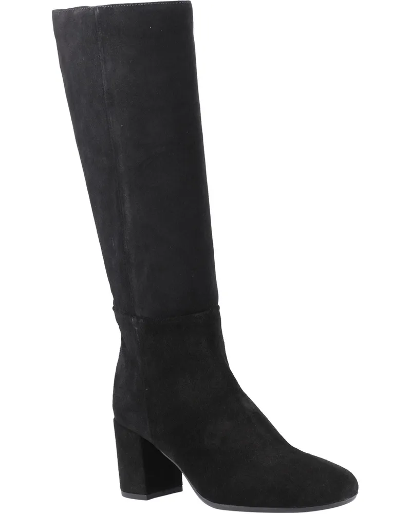 Hush Puppies Oprah Damen Kniehohe Wildlederstiefel mit Absatz in Schwarz Schwarz