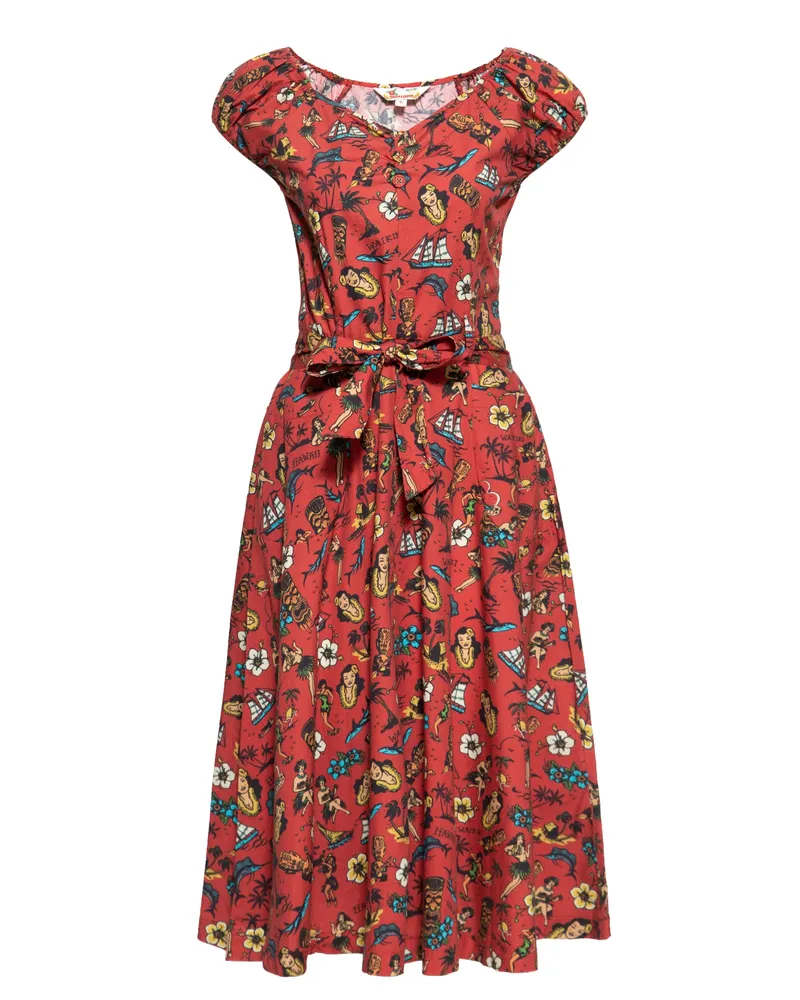 Queen Kerosin Damen Swing Kleid Hawaii rot Rot